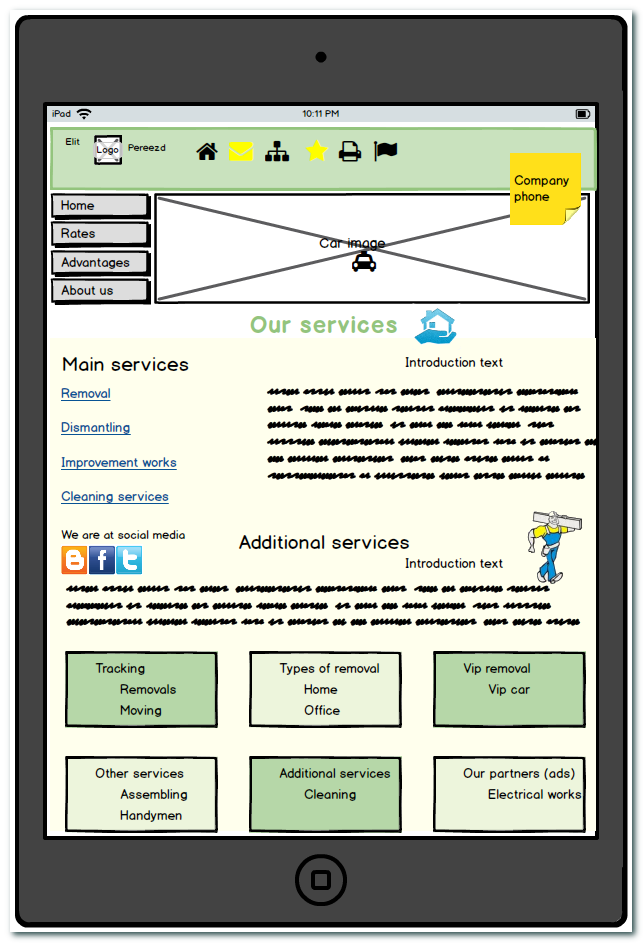 Removals company wireframe