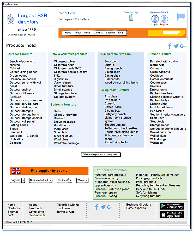 Furniture manufacturers landing page
